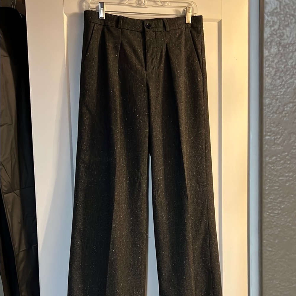 Stylish Gray Wide Leg Wool Trousers